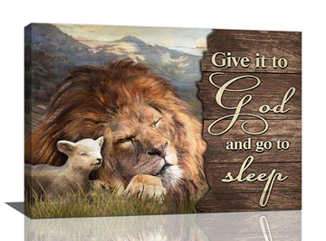 Lion and Lamb Wall Art Christian Religious Pictures Canvas Wall Decor Give it to God Painting Prints Framed Artwork
