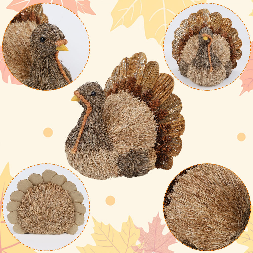 Sisal Turkey Figurine - Thanksgiving Table Decorations Indoor