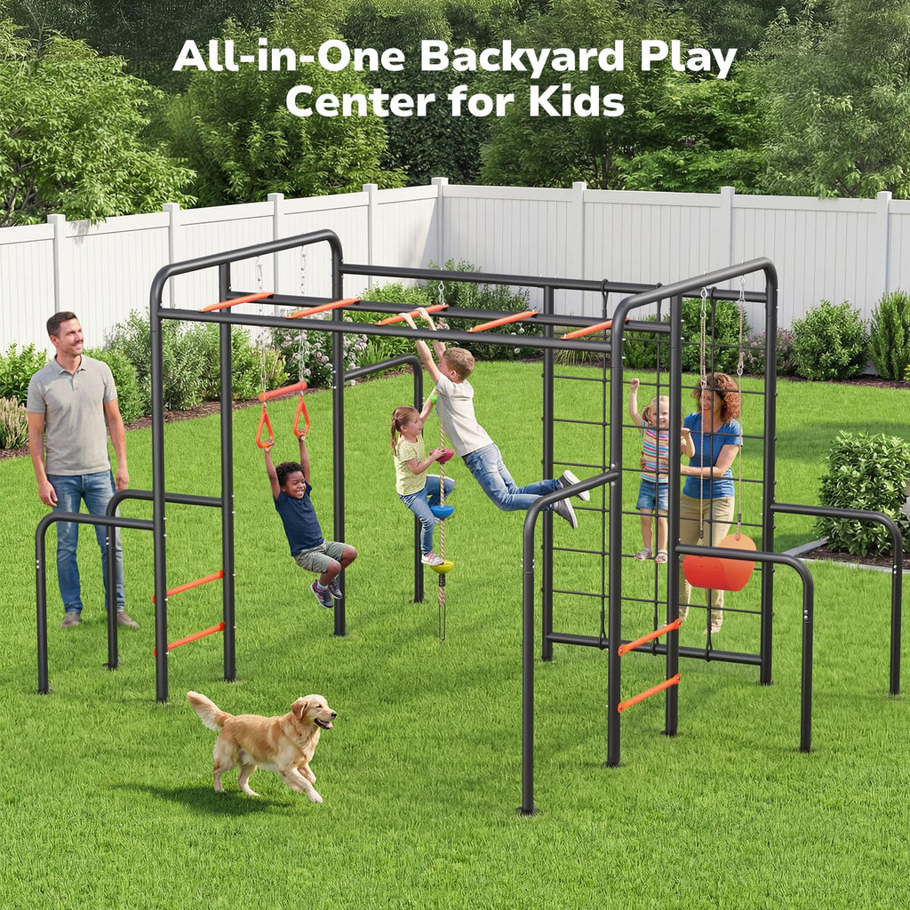 6-in-1 Outdoor Jungle Gym with Monkey Bars, Swing Sets for Backyard
