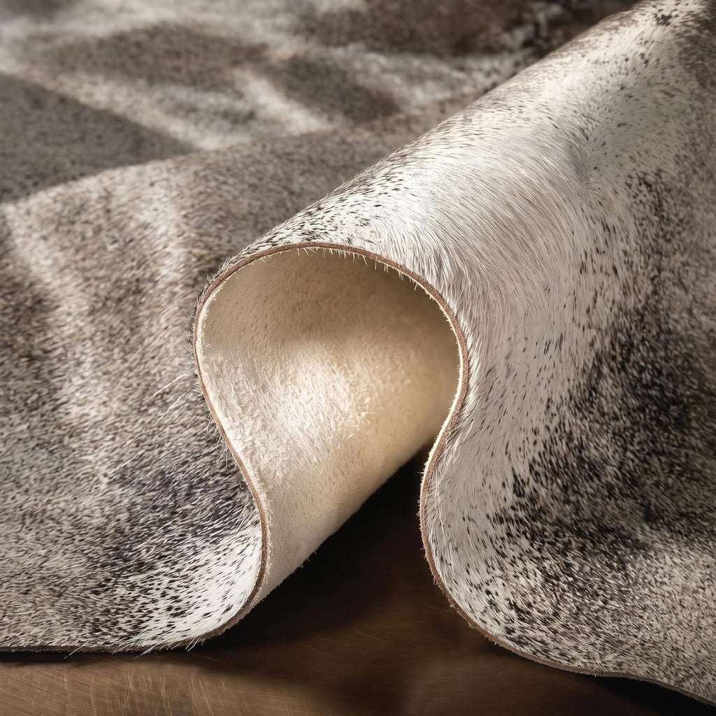 XL Genuine Cowhide Pelt, 92x78 in Grey Beige Accent Rug P25 | Handpicked from Brazil with natural spill resistance