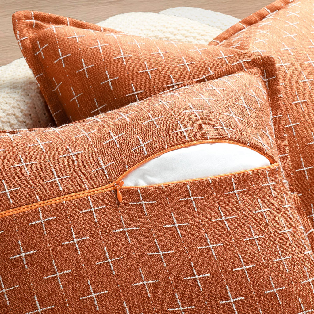 Fall Pillow Covers 20x20 Set of 2 Soft Fall Decor Polyester Textured Pillow Covers with Stylish Flange Edge Cozy