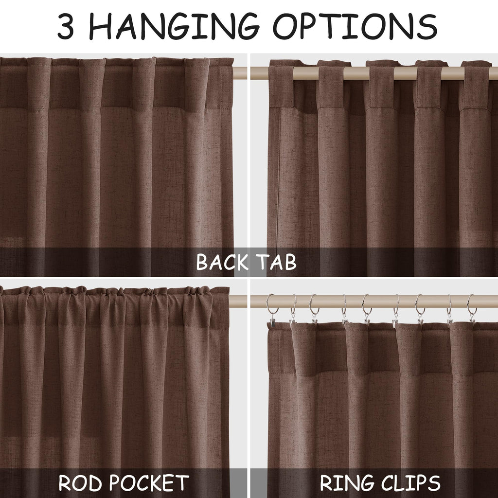 Mocha Mousse Curtains 84 Inch Length 2 Panels Set Back Tab Rod Pocke tLinen Blend Light Filtering Semi Sheer Textured