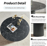47" Round Dining Table for 4, Modern Farmhouse Marble-Look Foiled Top with MDF Striped Base, Kitchen & Dining Room