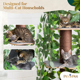 Cat Tree with Leaves - Stable & Space-Saving Design - 4 Scratch Levels & 5 Scratching Posts