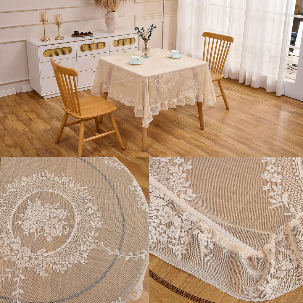 Beige Lace Tablecloth Vintage Table Cloth(Beige, 55"x55", Square)