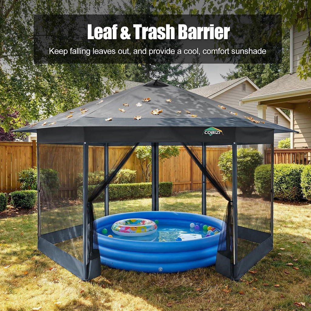 16x16 Pop Up Gazebo Tent with Mosquito Netting, Gazebos on Clearance, Hexagonal Outdoor Canopy Shelter