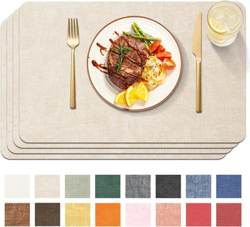 Faux Leather Placemats, Easy to Clean, Beige - Set of 4