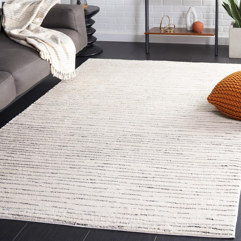 Melody Collection Area Rug, Ivory & Black, Stripe Design, Non-Shedding & Easy Care, Ideal for High