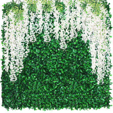 54 Pack Greenery Backdrop with Flowers Include 18 Pcs 16" x 24" Grass Wall Panels Artificial Hedge Boxwood Panels 36