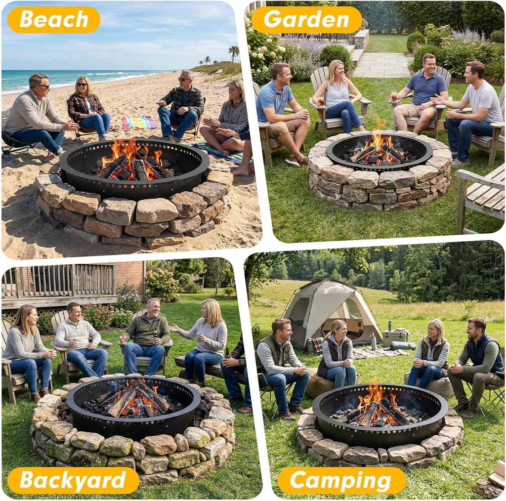 Smokeless Fire Pit Ring, 32 inch Outer/28 inch Inner Outside Fire Pit, Heavy Duty Large Solid Metal Steel Round