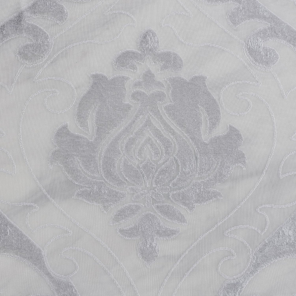 Grey European Floral Sheer Curtains, Retro Damask Pattern Voile Drapes, Light Filtering Window Treatment, 2 Panels