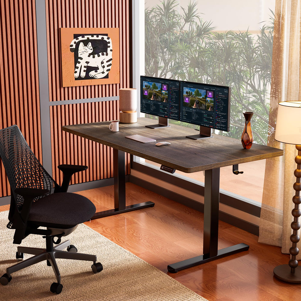 Height Adjustable Electric Standing Desk, 71 x 30 Inches Sit Stand up Desk, Memory Computer Home Office Desk, Dark