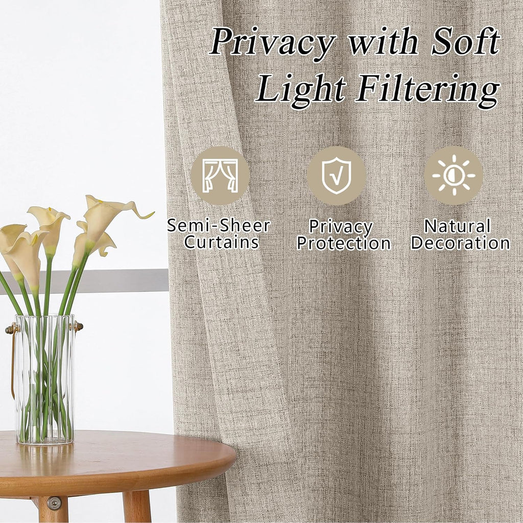 2 Panels Kitchen Curtains 36 Inch Length, Faux Linen Textured Small Cafe Window Curtain Over Sink, Light Filtering