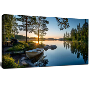 Large Green Landscape Canvas Wall Art Forest Lake Sunset Canvas Prints Nature Scenery Artwork Office Home Decor Ready