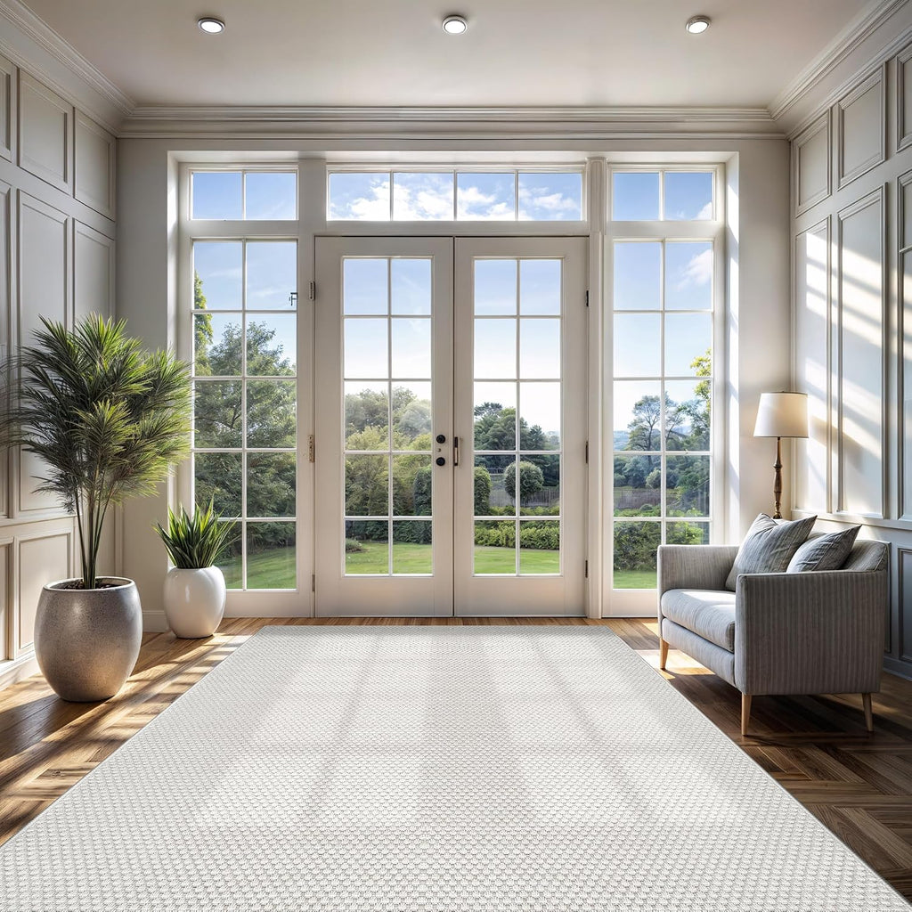 Easy Jute Rug 8x10, Indoor Outdoor Off-White Farmhouse Area Rugs Patio and Kitchen Rug, Solid Woven Design