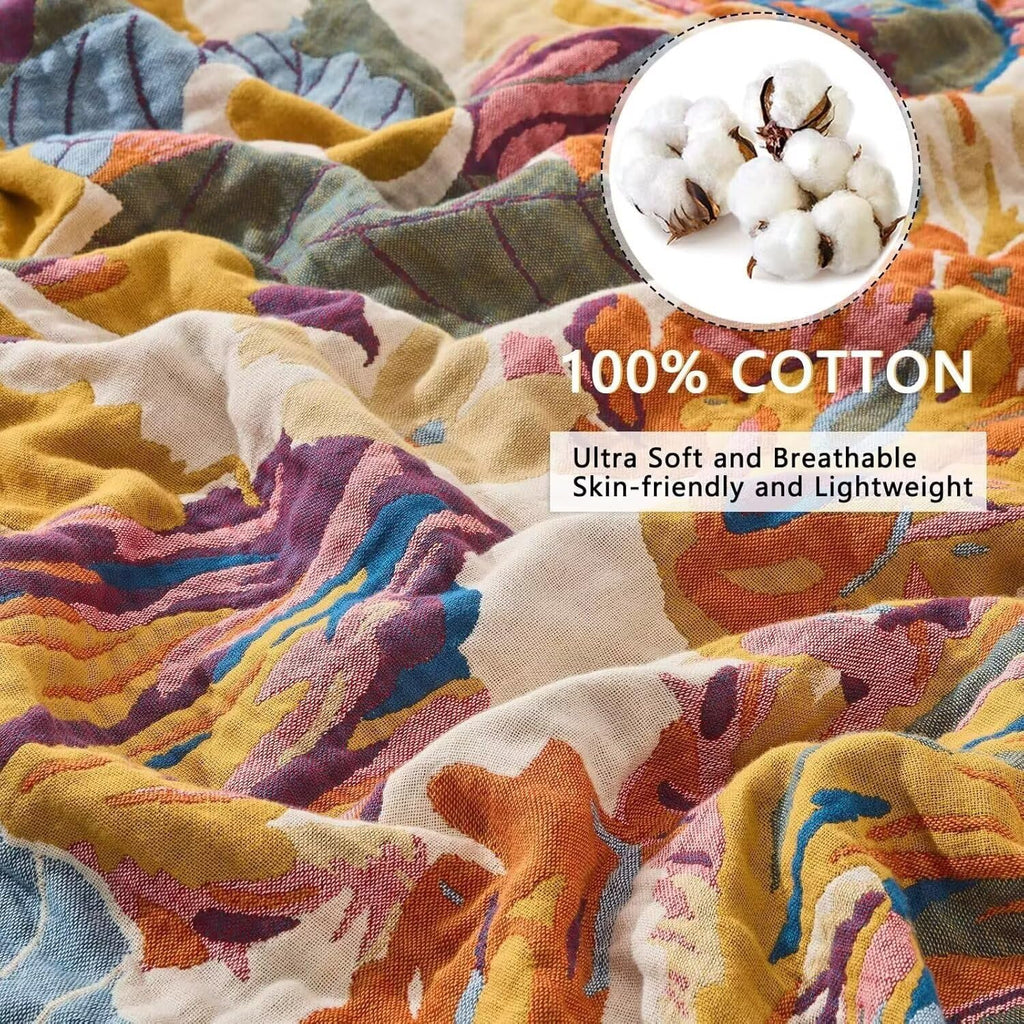 Boho Throw Blanket Farmhouse Decor Throw Blanket Bohemian Blanket for Bed 100% Cotton Muslin Woven Couch Blanket All