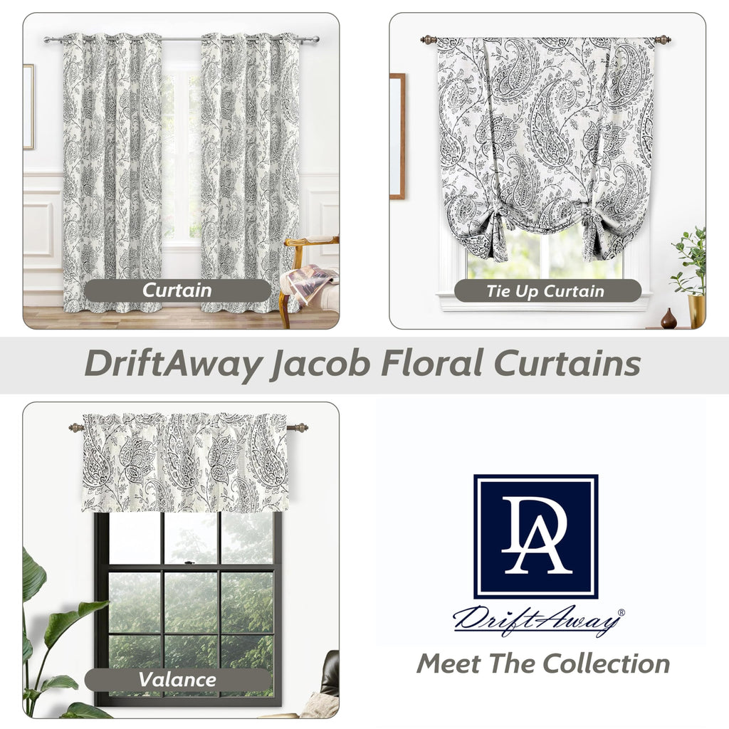 Jacob Linen Blend Blackout Valance 18 Inch Length Scroll Floral Paisley Printed Lined Rod Pocket Room Darkening Linen