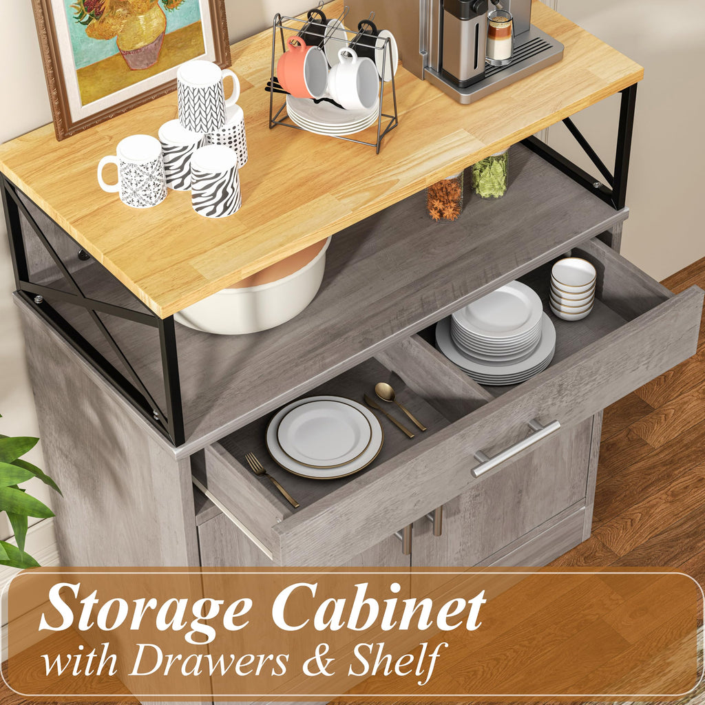 Kitchen Storage Cabinet with Adjustable Shelves and Drawers, Modern Buffet Sideboard, Wood Buffet Cabinet with Doors