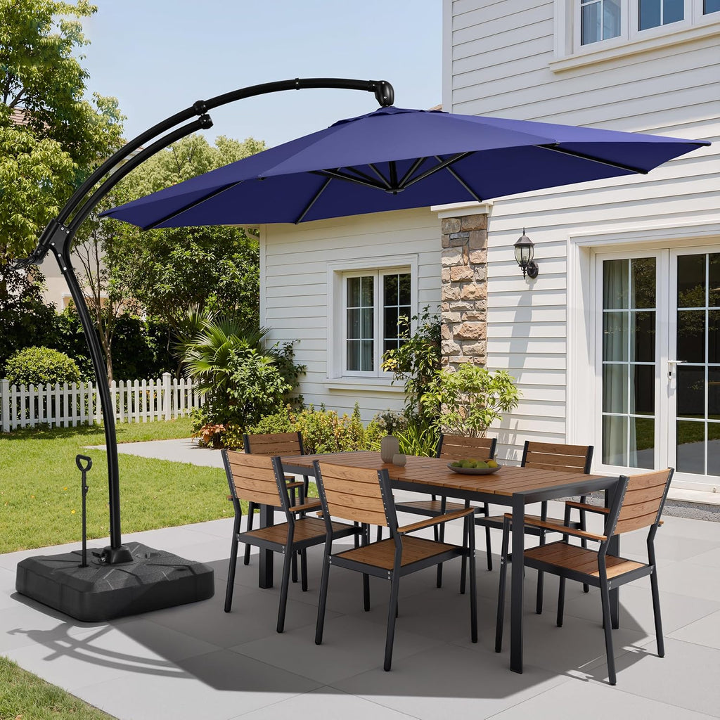 9-11FT Offset Cantilever Umbrella with 350LBS Wheeled Base Included | 360-degree adjustment, Aluminum & iron fra - RYHH