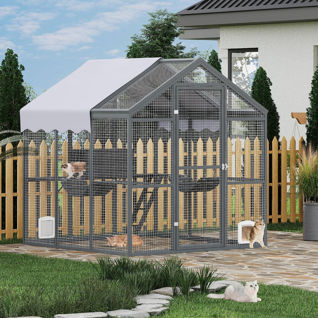 Extra Large Outdoor Catio Enclosure with UV-Proof Cover for Multiple Cats