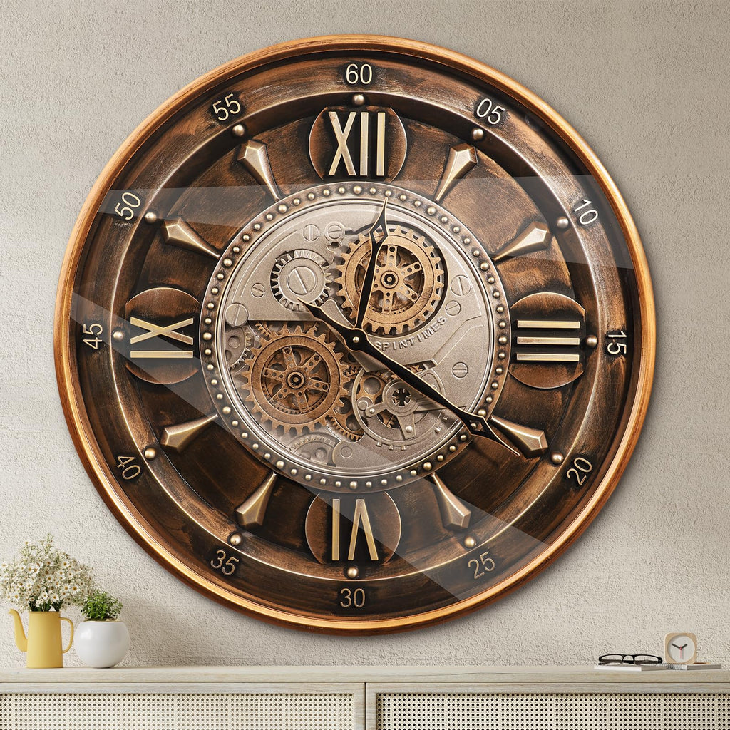 24 Inch Wall Clock, Brown with Roman Numerals