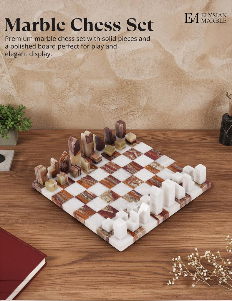 Modern Chess Set - Handcrafted Borderless Marble Chess Board with Minimalist Geometric Pieces, Luxury Decorative