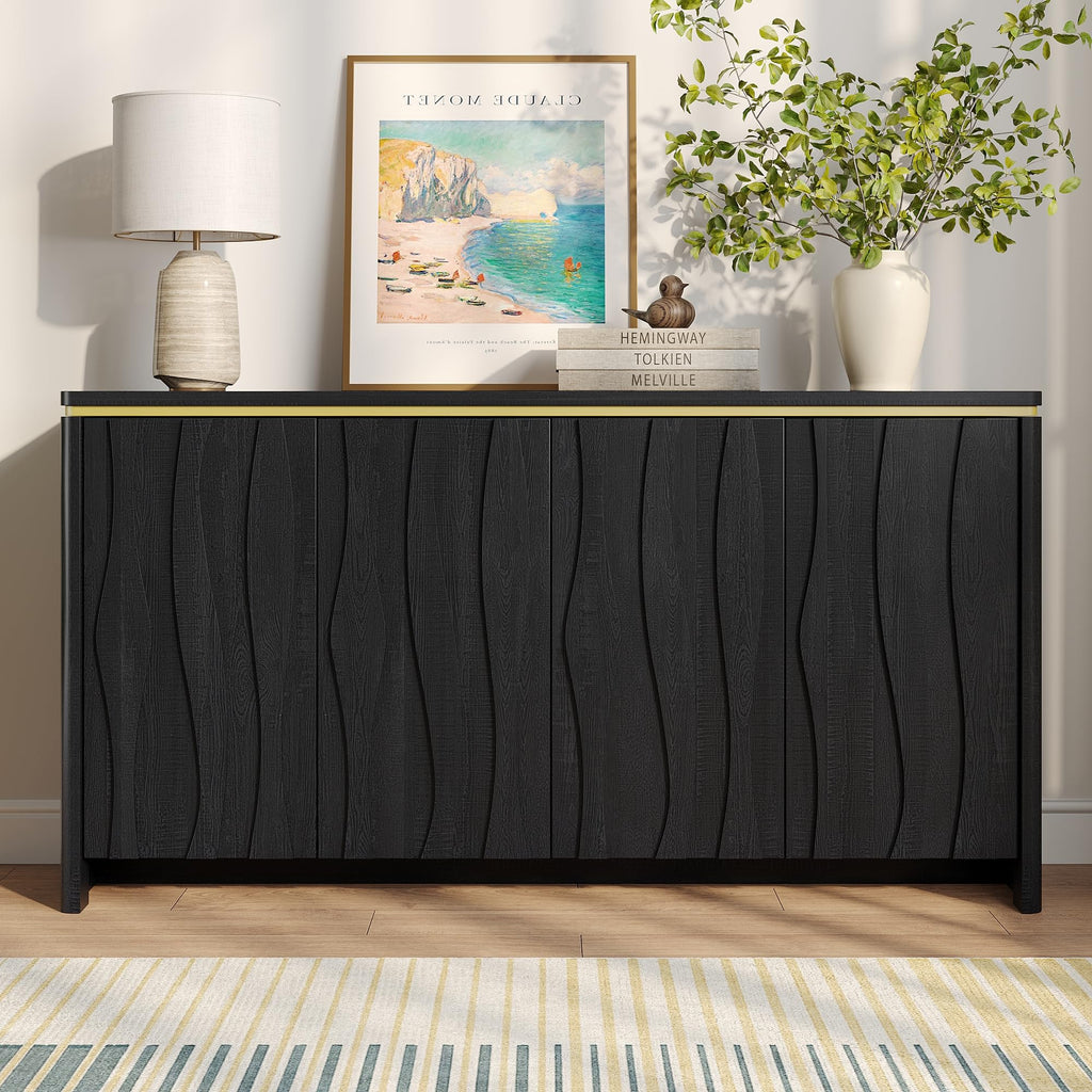 Fluted Buffet Cabinet with Storage, Kitchen Coffee Wine Bar Cabinet