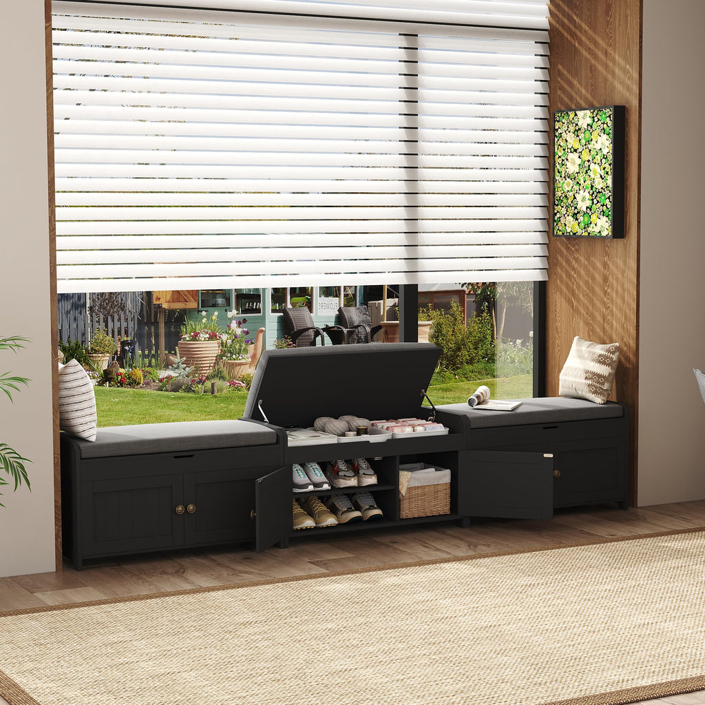 30" Shoe Bench with Lift Top Storage, Entryway Bench with Cushioned Seat, Wooden End of Bed Bench, Shoe Cabinet Bench