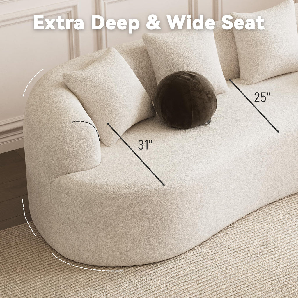 107" Modern Curved Sofas, Cream White