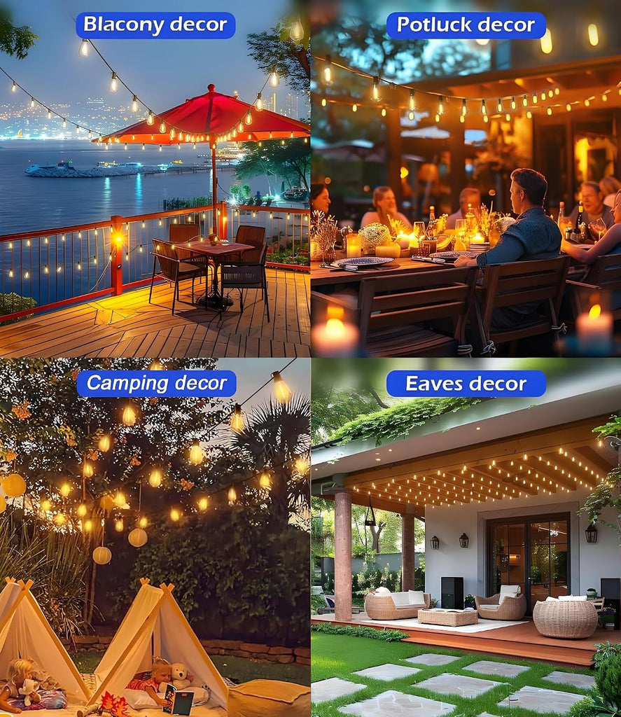 200FT LED Outdoor String Lights with Remote, 74+2 Shatterproof Bulbs Dimmable Timing 3 Light Modes Outside Patio