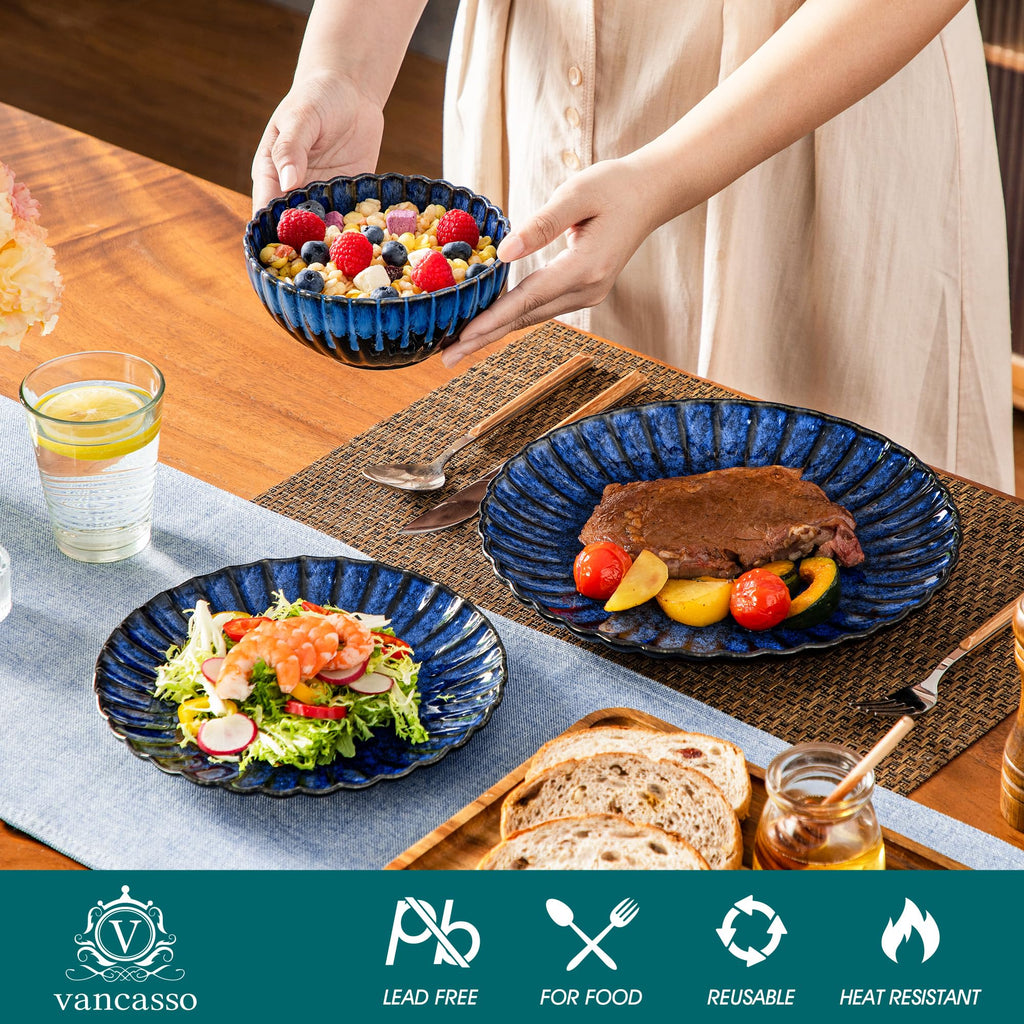 24 Pieces Plates and Bowls Sets, Ceramic Dinnerware Sets for 8