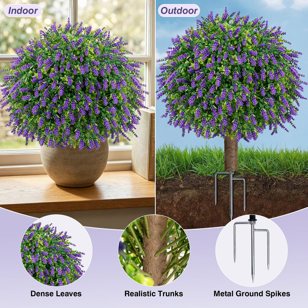 24.7" Artificial Boxwood Topiary Ball Trees with Lavender