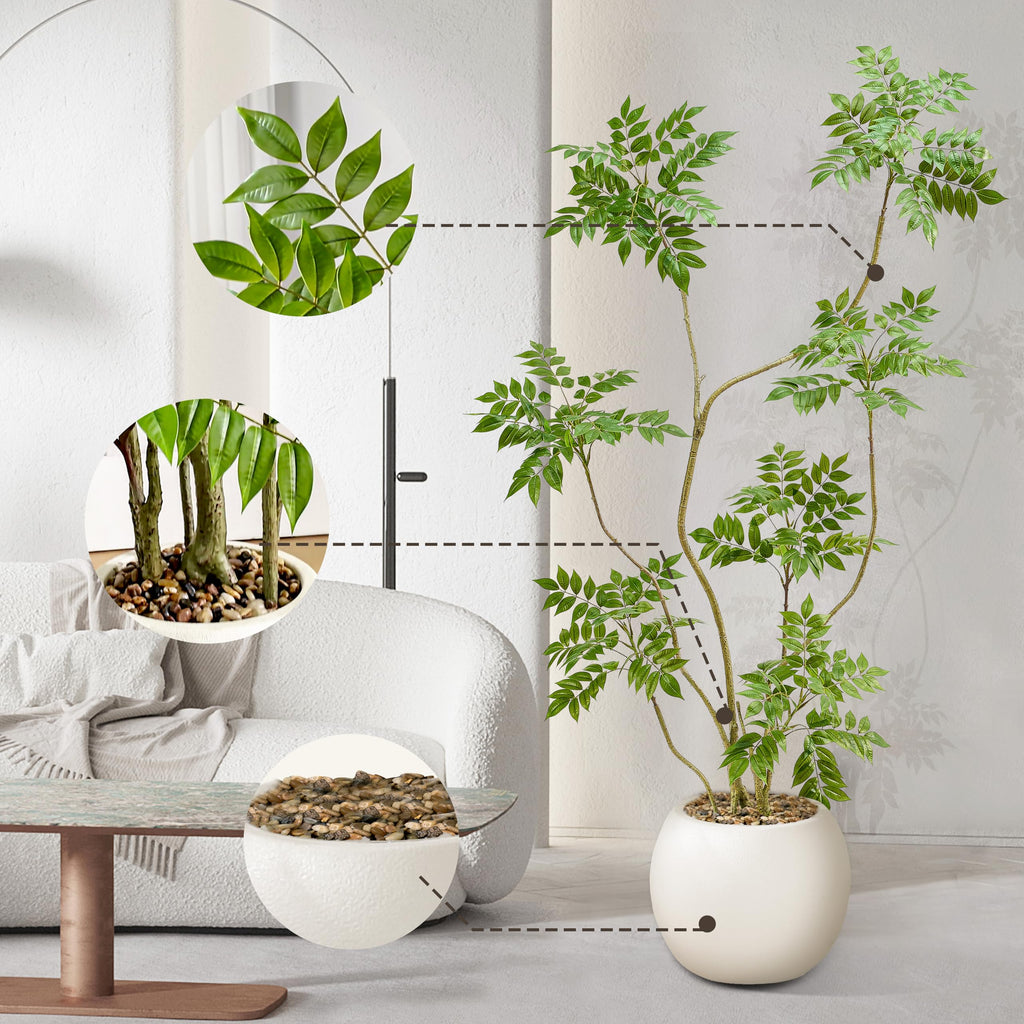 Artificial Mahonia Tree 6FT, Faux Indoor Tree with White Planter