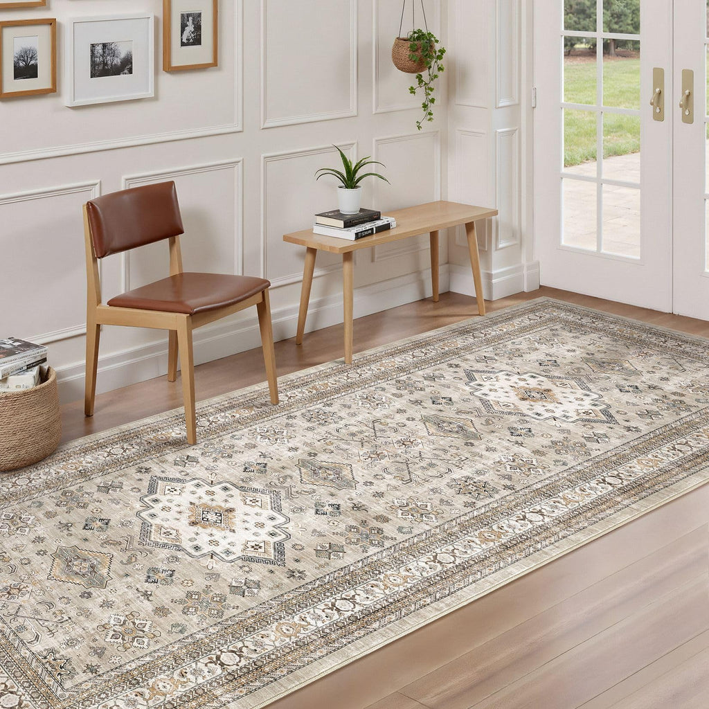 3x12 Hallway Runner Rug, Non-Slip Vintage, Beige