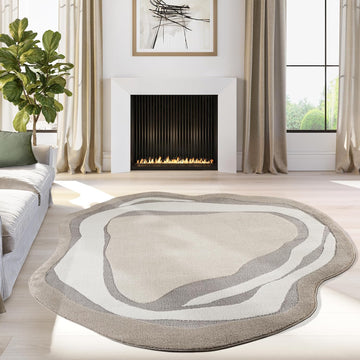 Beau Collection Beige Oval Area Rug - - Geometric Pattern, Non-Shedding - Easy to Clean, Durable s, Bedrooms