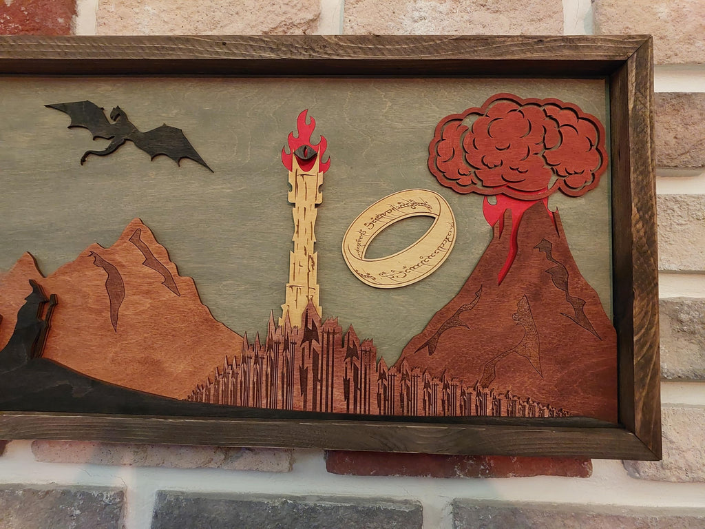 Handmade 3D Wooden Wall Art - Layered Volcano Silhouette Home Decor or Game Room
