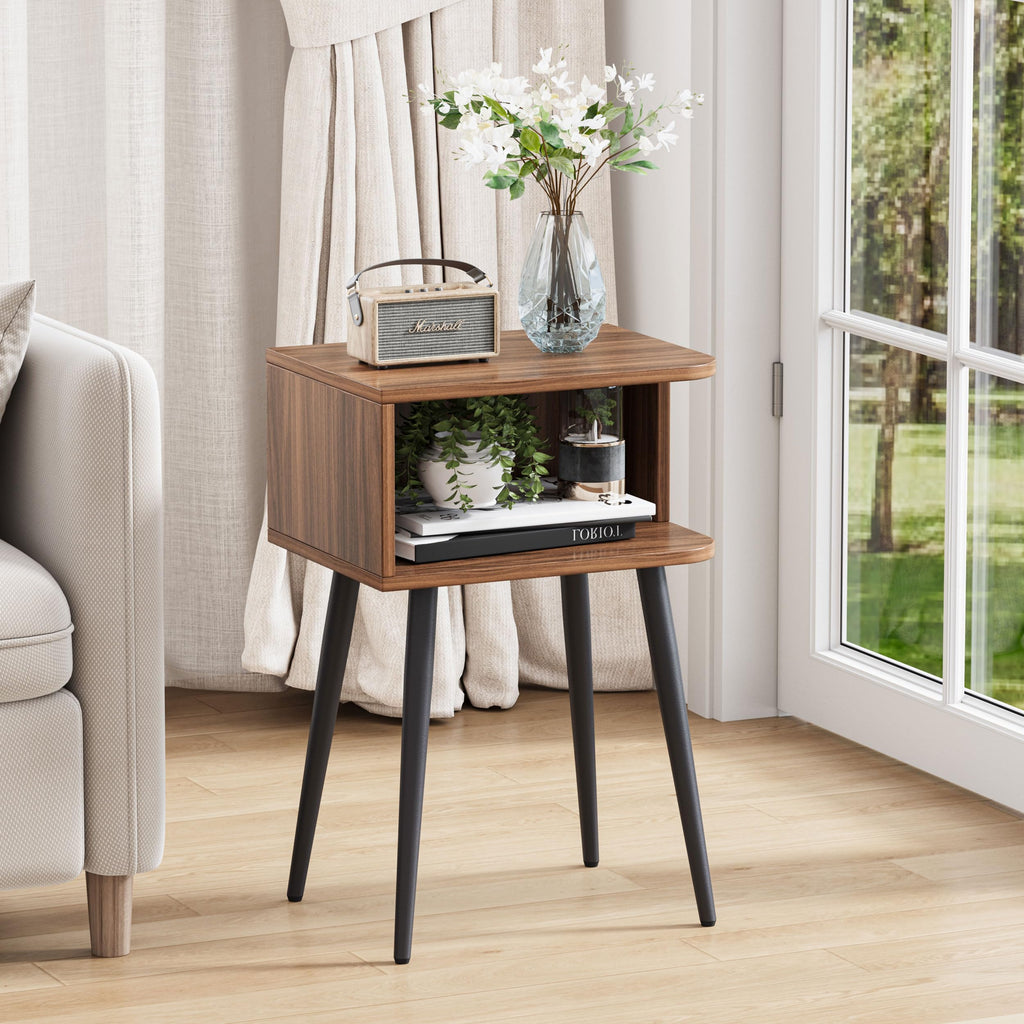 Nightstand Set of 2, Small Bed Side Table for Small Spaces, Mid Century Modern Nightstand End Table with Open