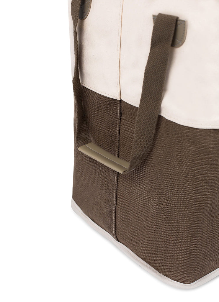 Square Cloth Laundry Hamper with Handles - Dirty Clothes Sorter - Easy Storage - Foldable - Brown and White Canvas