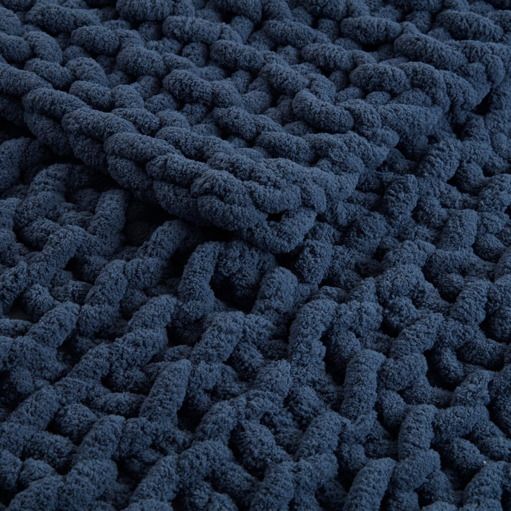 Chenille Chunky Knit Throw Blanket, 50 x 60", Navy Blue
