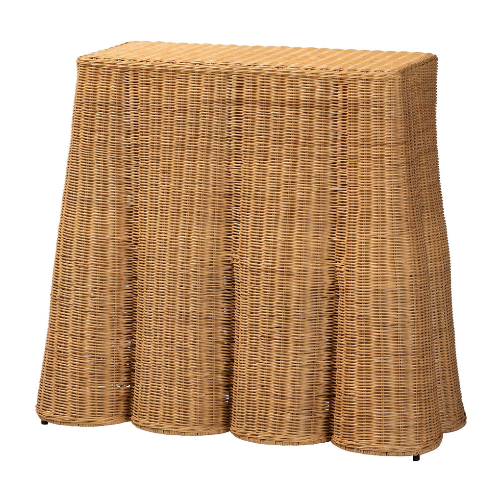 Palm Scallop Natural Rattan Console Table - Handwoven Wicker Accent Table, Coastal & Boho Décor, 36-inch Wide