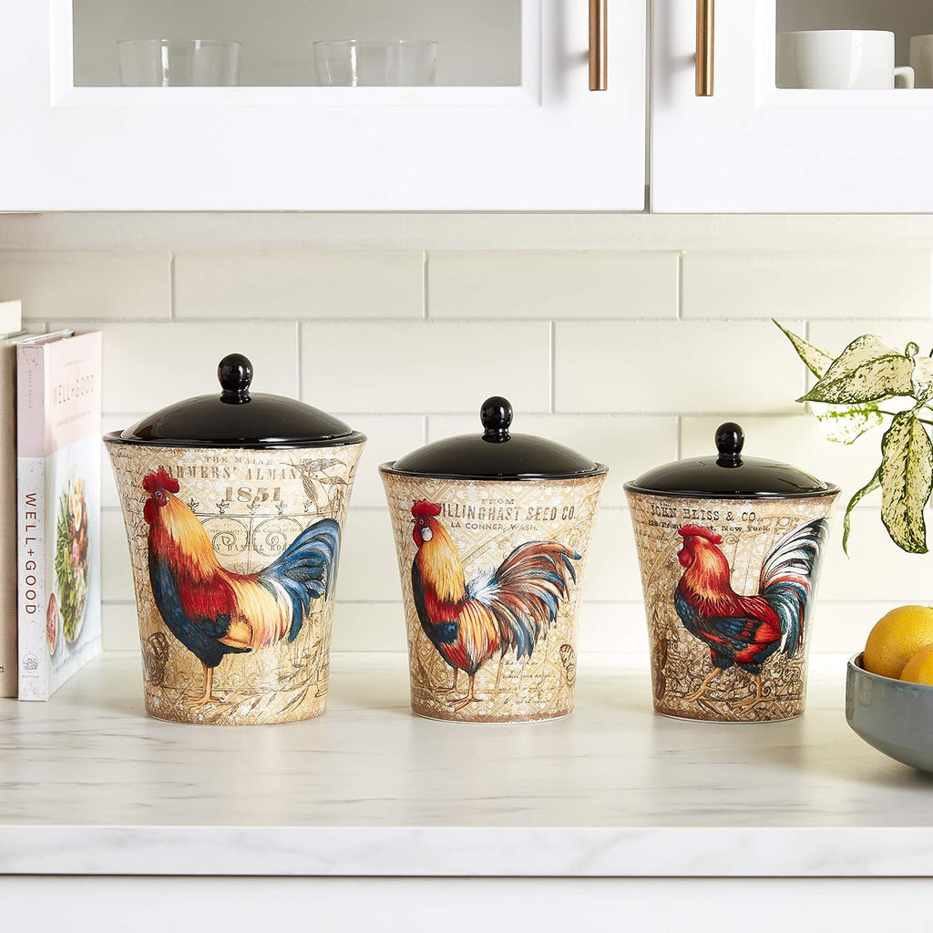 23656 Gilded Rooster Canister Set (3 Piece), One Size, Multicolor