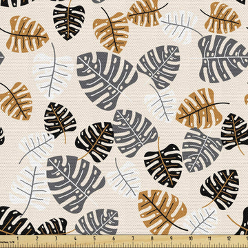 Leaves Fabric by The Yard, Silhouettes of Tropical Monstera Hawaiian Plantation, Decorative Fabric for Upholstery and