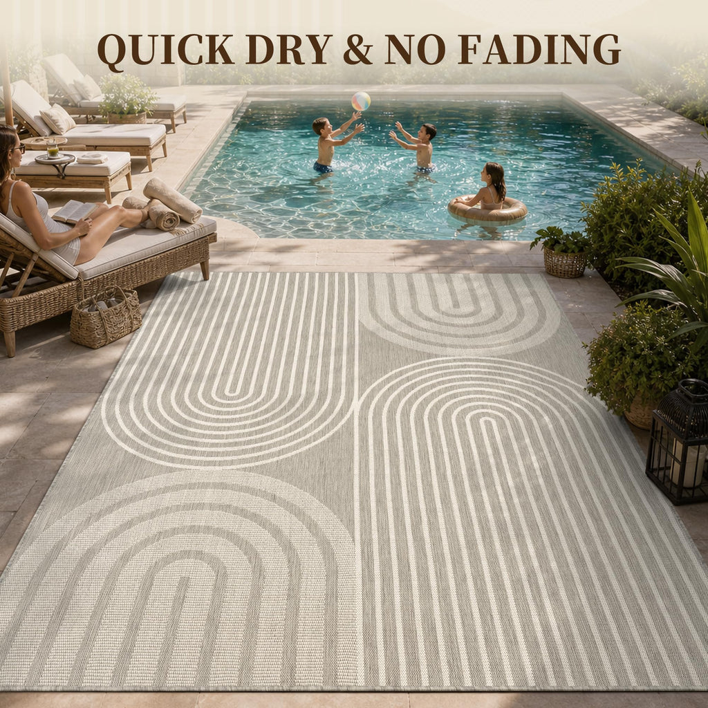 Grey Outdoor Rug-Patio Rug 8x10 ft Polypropylene Indoor Outdoor Rugs Outdoor Carpet Deck Balcony Porch, Textured