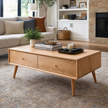 Fully-Assembled 100% Oak Wood Coffee Table with Storage