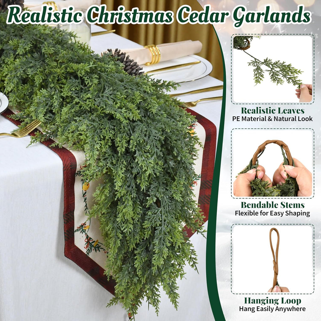 9Ft Christmas Cedar Garland, Artificial Realistic Greenery Faux Garlands Touch Like Real Pine Needles Xmas Décor