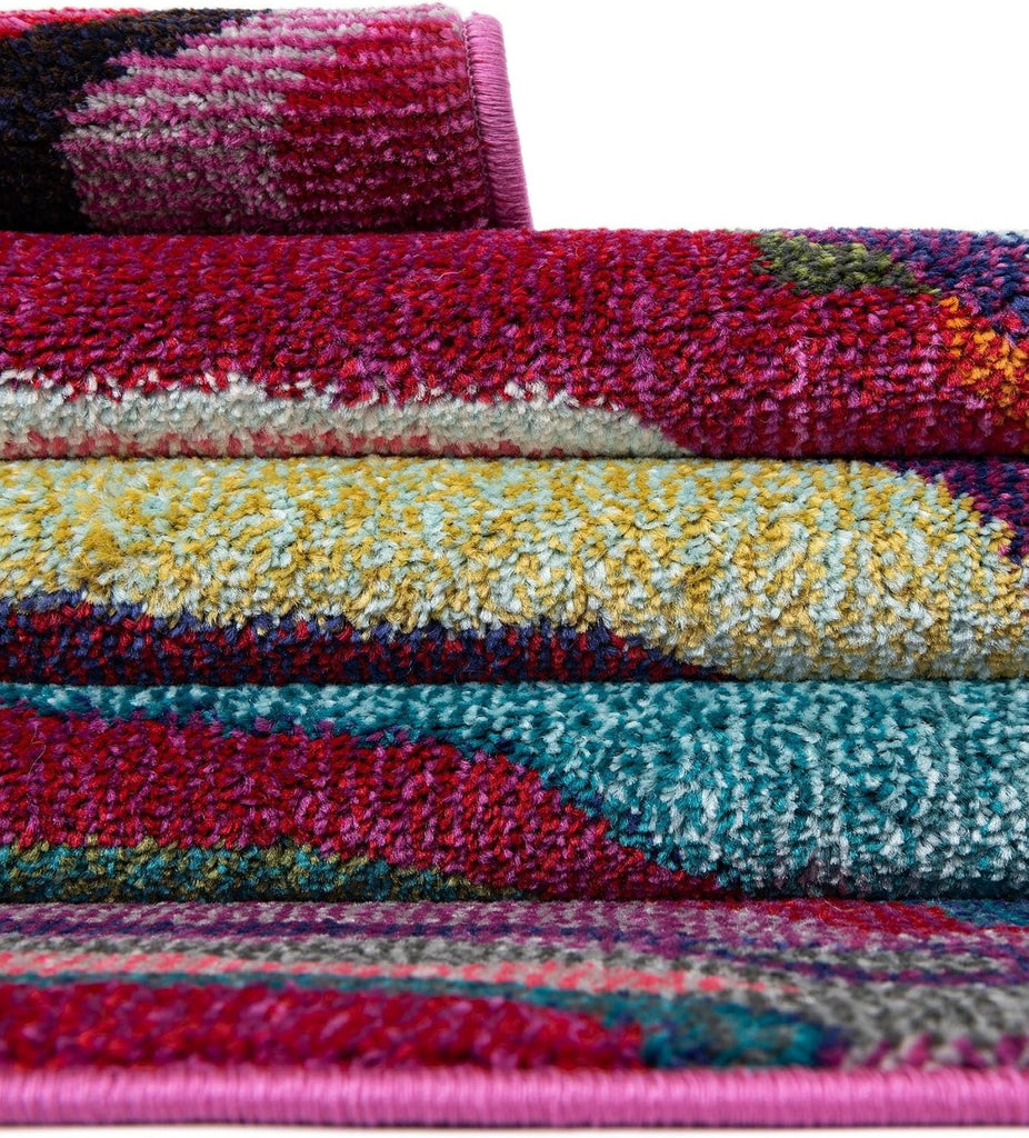 Theia Rug - 7 Ft Runner Multi Washable Runner Rug - Vibrant Modern Stripes s and Playrooms