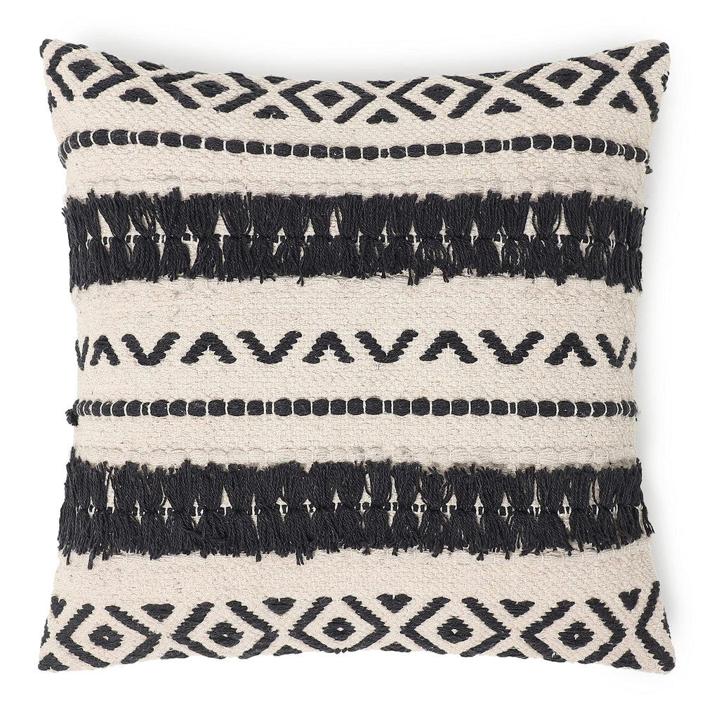 Textured Handwoven Throw Pillow Cases Geometric Craft Black