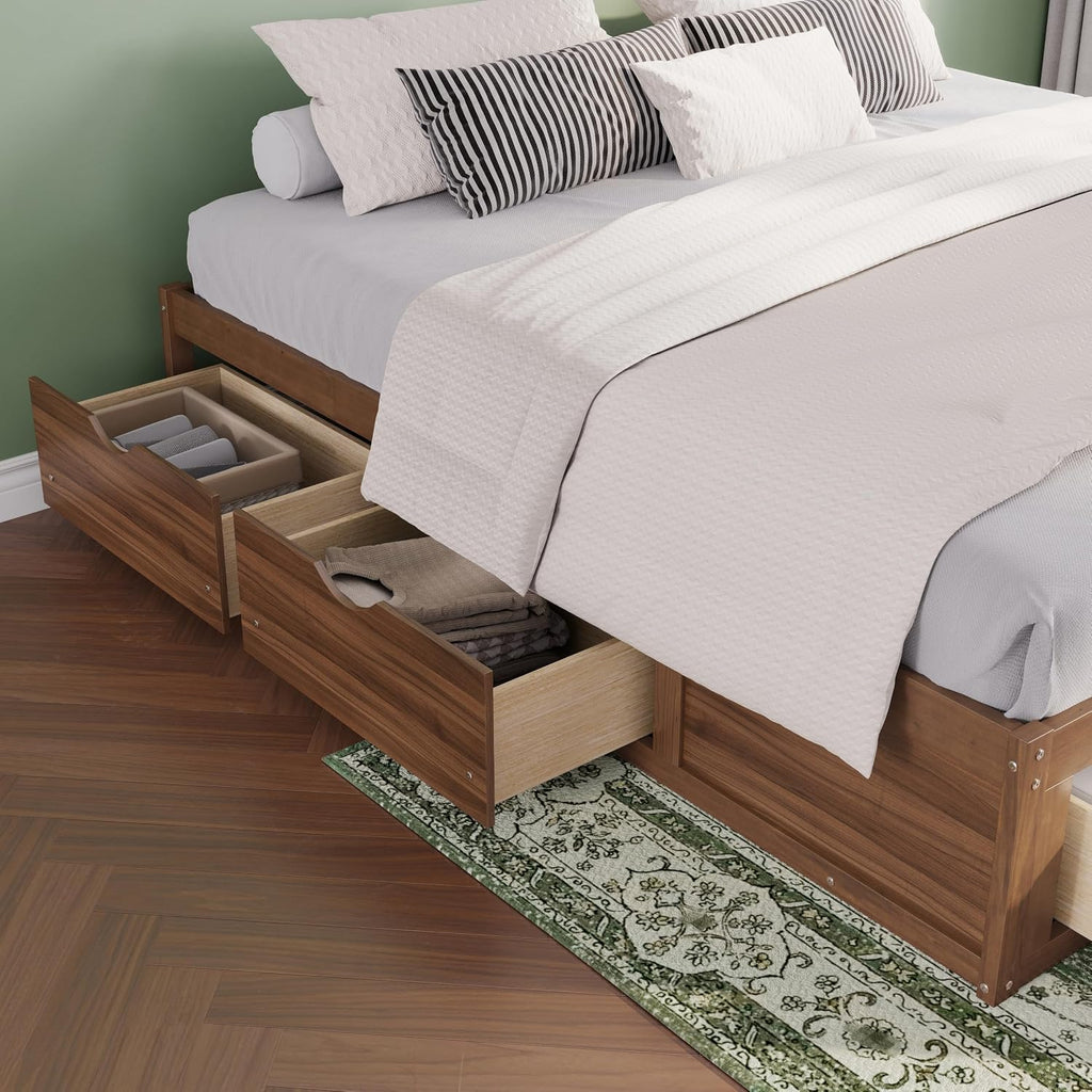 Japanese King Wood Bed Frame with 6 Storage Drawers