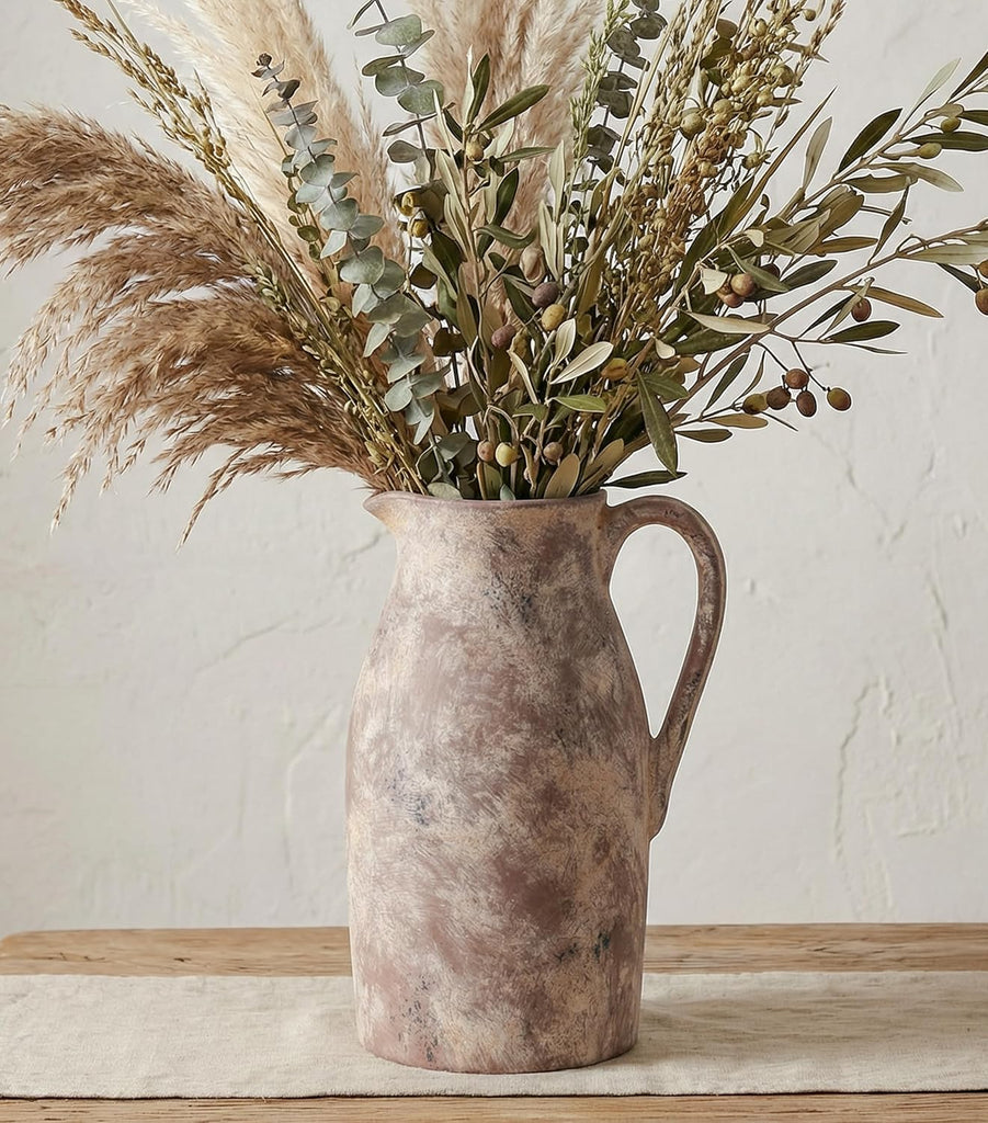 Ceramic Flower Vase with Handles,11" Neutral Tall Clay Terracotta Vases Farmhouse Table Vases with Handle Living Room