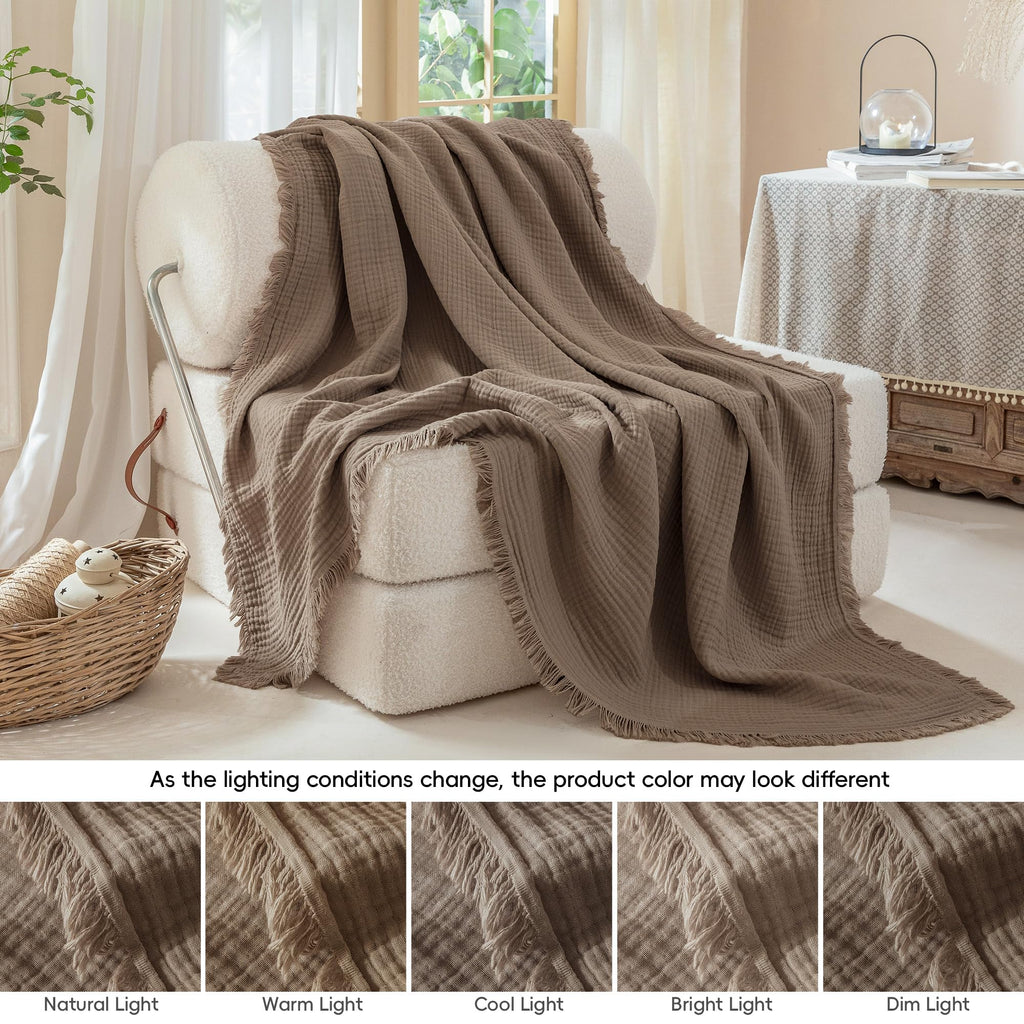 Muslin Fringe Blankets for Adults: 100% Cotton Cloud Soft